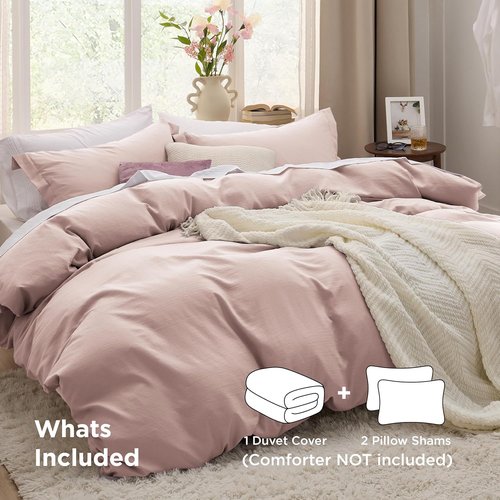 Bedsure King Size Duvet Cover Set - Extra Soft Rose Pink Prewashed Cotton-Like Polyester, 3 Pieces with Zipper Closure