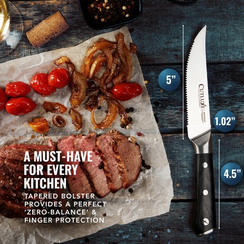 Cutluxe Steak Knives Set of 8, Serrated Steak Knives – Forged High Carbon German Steel, Full Tang, Ergonomic Handle Design – Artisan Series