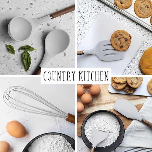 Country Kitchen Cookware Bundle- Cookware Set with Removable Hanldes and 8 Essential Kitchen Utensils for Cooking and Baking