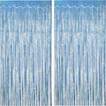 Blue Tinsel Curtain Streamers - Foil Fringe Party Backdrop for Engagement & Birthdays | 2 Pack 3.3x8.3ft