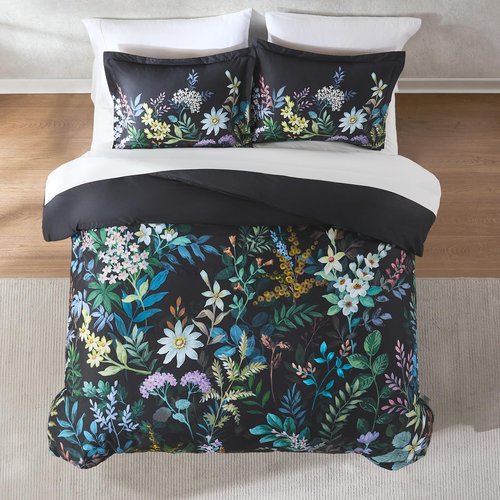 Lush Decor Fantasy Floral Cotton Duvet Cover 3 Piece Set Full/Queen Black - Floral Duvet - Black Bedding Set - Goth Bedding - Modern Victorian Decor