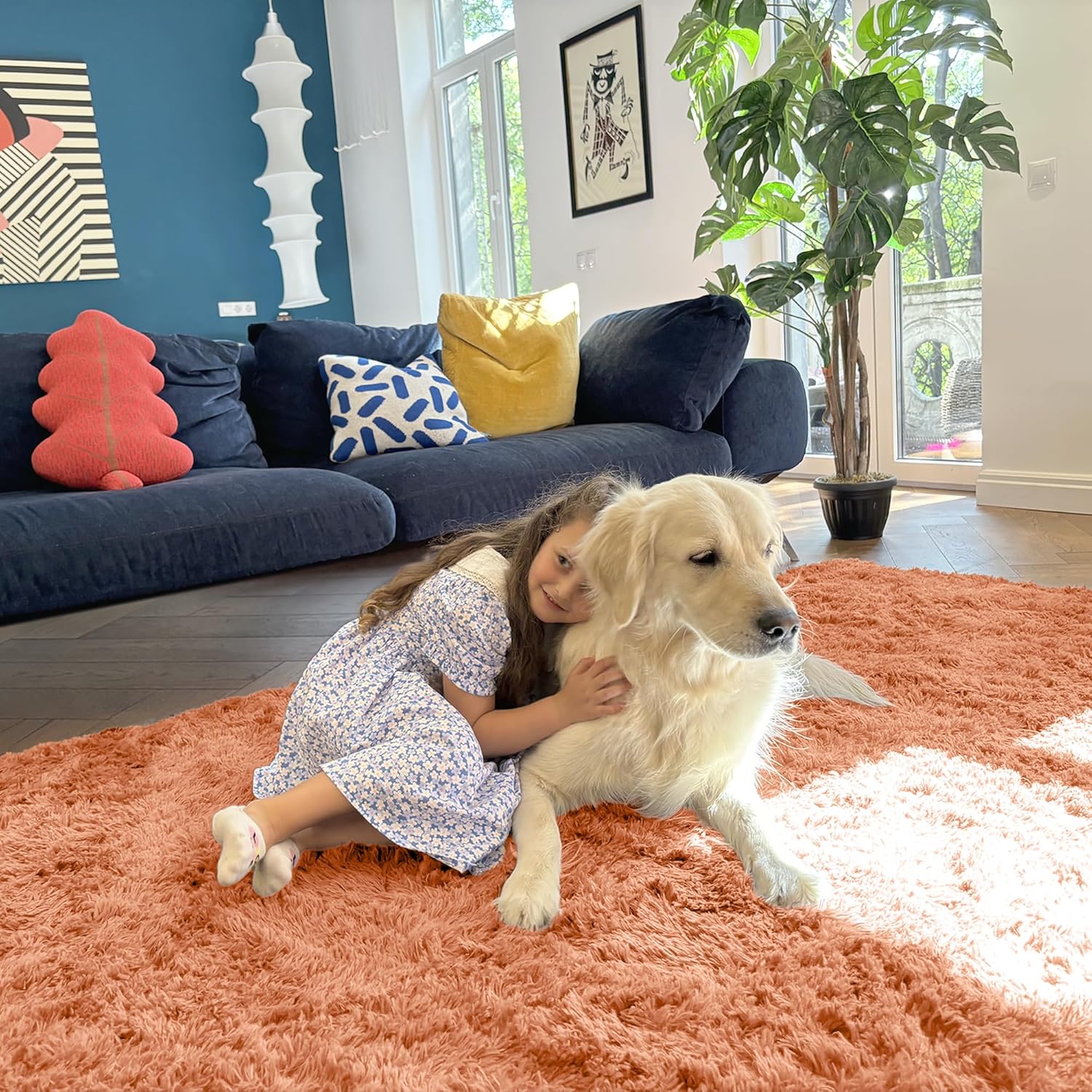 OLANLY Runner Rugs - Soft, Machine Washable Shaggy Design for Hallway & Bedroom | Muted Orange 2x8 ft