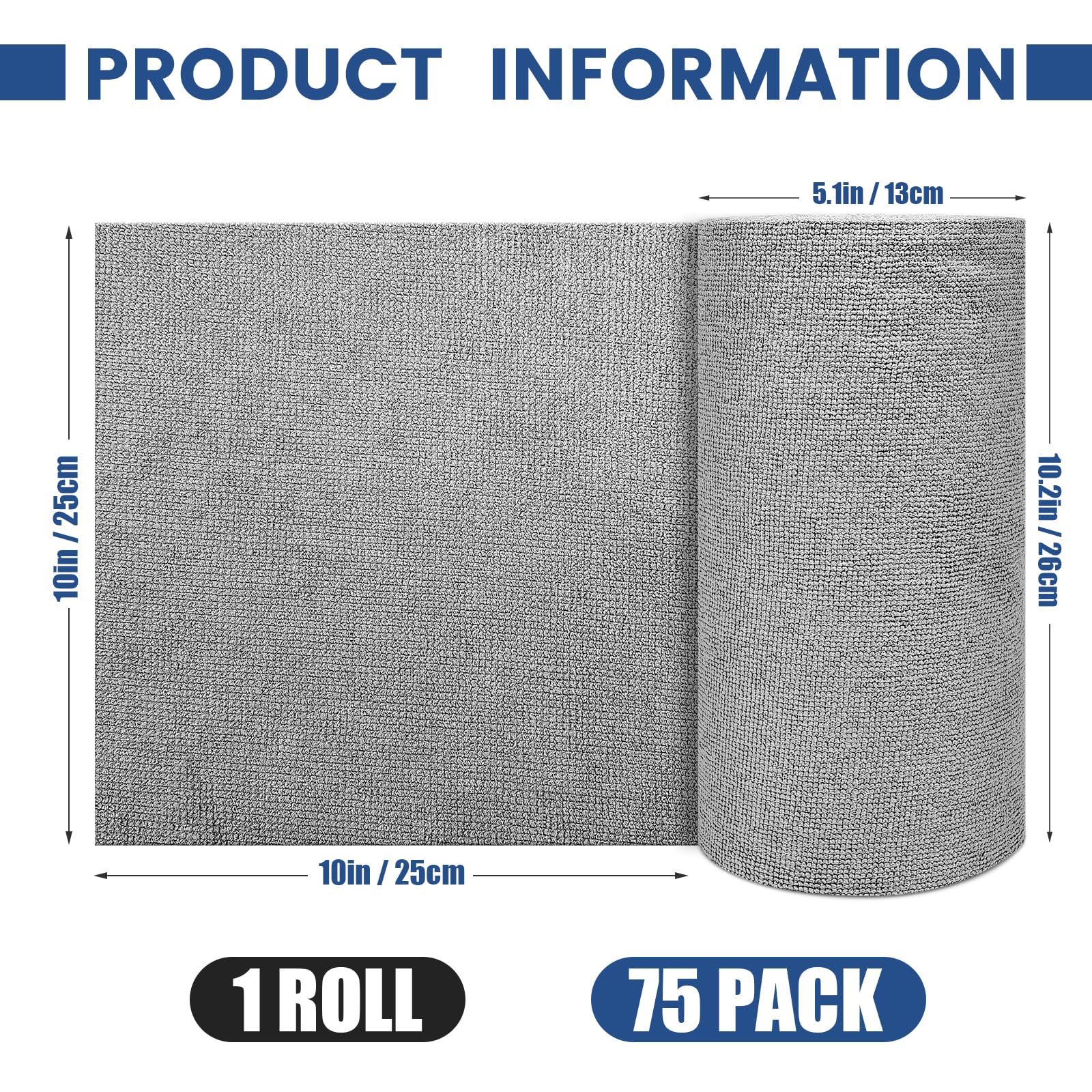 Whkvnng 75 Pack Microfiber Cleaning Cloth Roll,Reusable Washable Ultra Tear Away Microfiber Towels,Absorbent Rags Drying Dishcloths for Car,Home,Garage or Shop Kitchen(Grey)