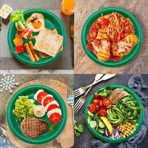 BONSINY Green Plastic Plates Disposable 10 inch | 50 PCS Green Disposable Plates for Party, Picnic, Birthday, BBQ, Graduation, St Patricks Day