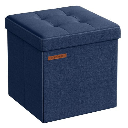 SONGMICS Storage Ottoman, Foldable Small Ottoman Foot Rest, 11.8 Inches Foot Stool, Cube Ottoman with Storage, Load up to 286 lb, for Living Room, Bedroom, Dorm, Midnight Blue ULSF028Q02