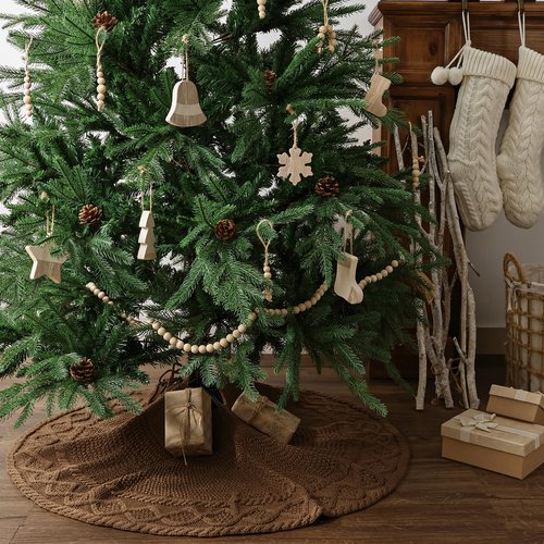 36 inch Christmas Tree Skirt: Pencil Tree Skirt for 6ft Tree, Diamond Edge Knit Small Western Brown Tree Skirt, Vintage Tree Skirts, Rustic Farmhouse Christmas Decorations