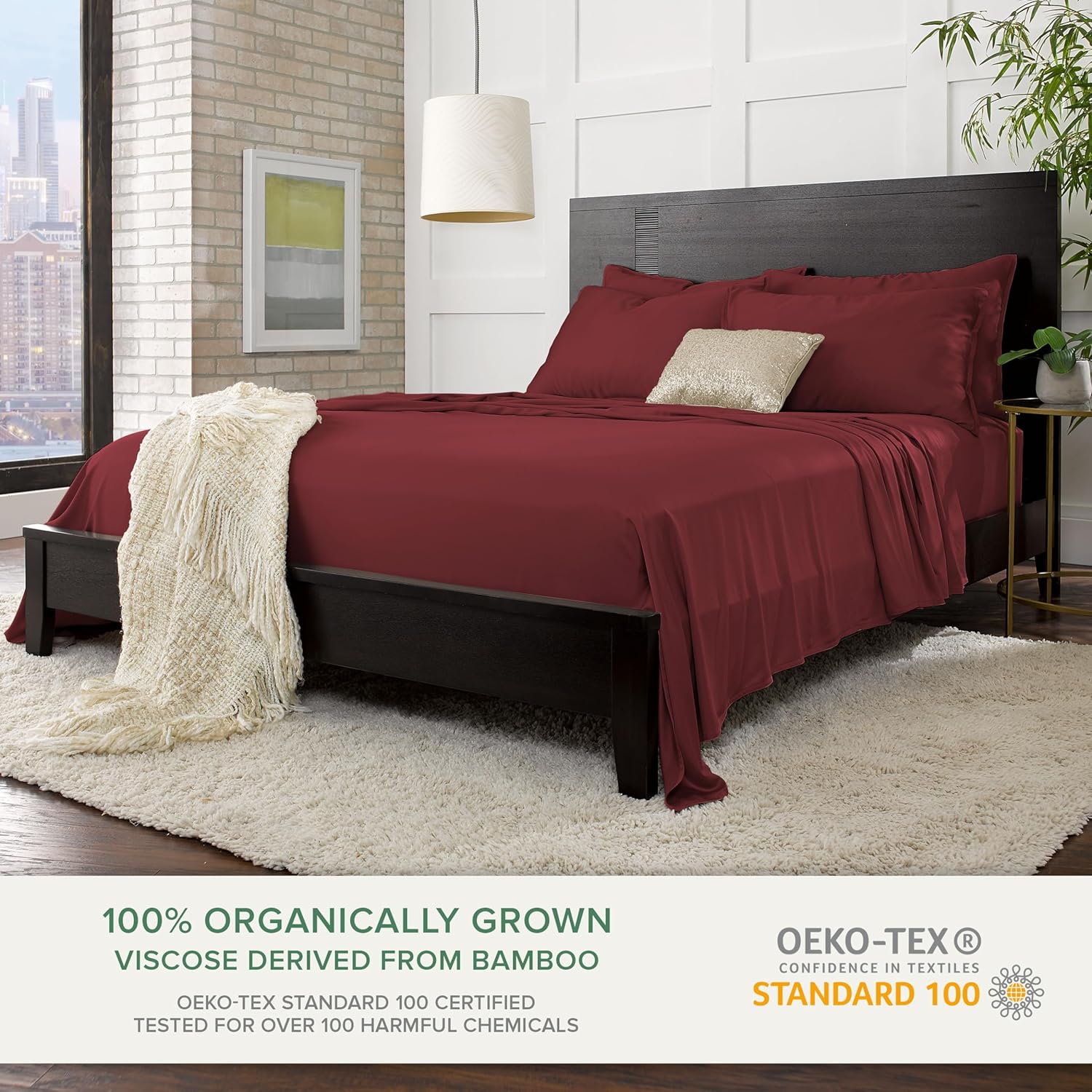 Pure Bamboo King Sheets - Luxuriously Soft 100% Organic Viscose Bed Sheet Set | Cooling & Durable (King, Merlot)