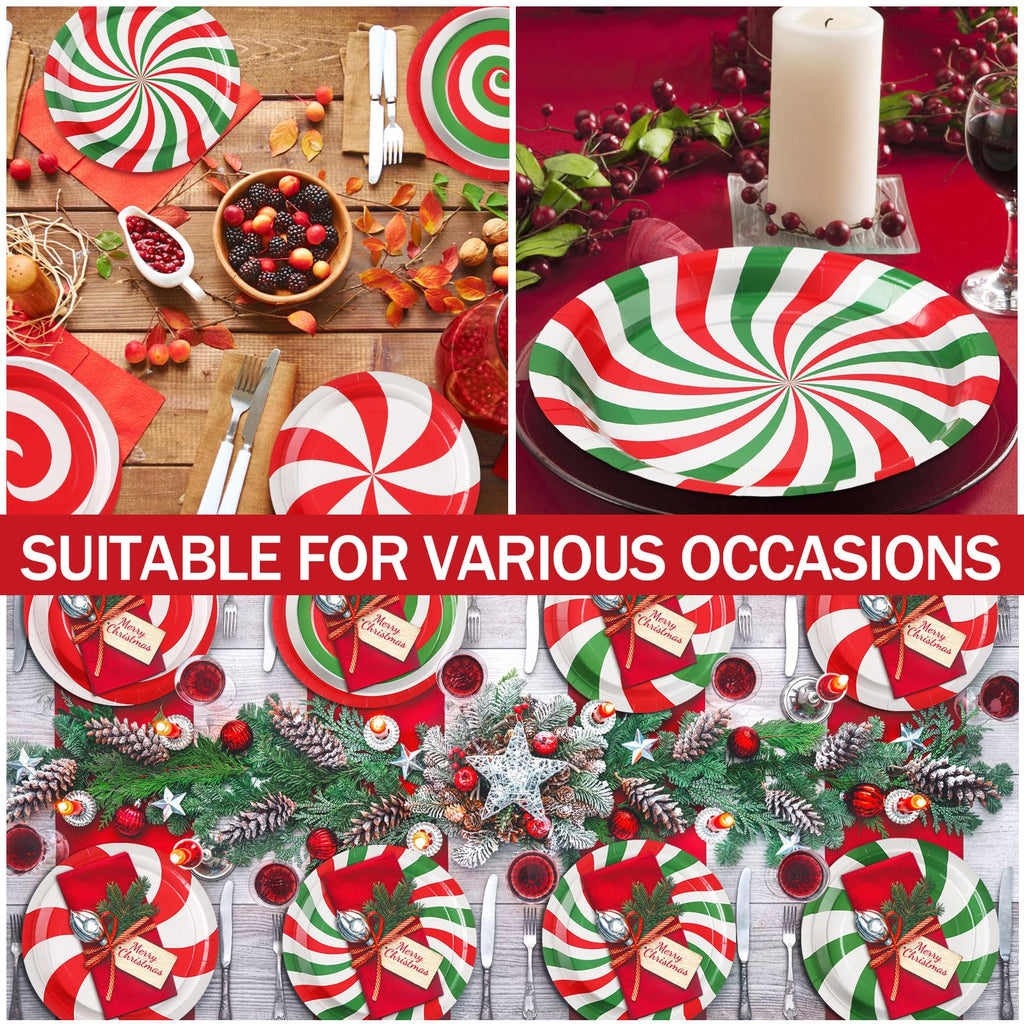 Umigy 60 Christmas Candy Paper Plates 9 Inch Christmas Red Green Disposable Plates Peppermint Cute Dessert Plates Tableware Xmas Dinner Plates Table Decorations for Holiday Birthday Party Supplies
