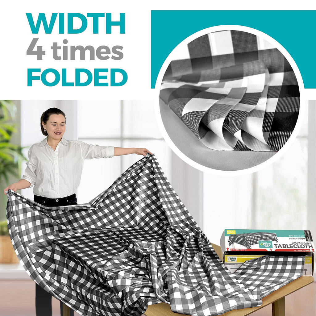 Smarty Kiddo Checkered Table Cloth Plastic Disposable Tablecloth Roll 54in X 100ft with Built in Cutter Box, Table Cover for Party, Picnic, Events Tablecloths