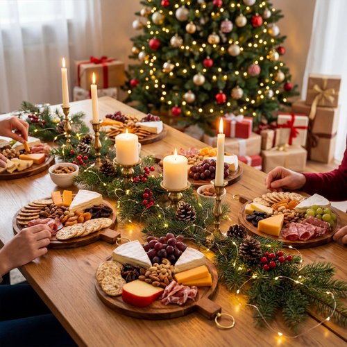 Fiwochic Set of 6 Christmas Round Cutting Boards Bulk Acacia Wood Charcuterie Cheese Serving Trays Holiday Party Platters with Engraved Swirl Stripe Pattern for Xmas Houseraming Kitchen Gifts(12 Inch)