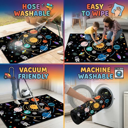Space Rugs for Kids Bedroom,Outer Space Rug for Boys Room,Solar System Planet Theme Carpet for Playroom and Classroom Decor,2'5''×4'
