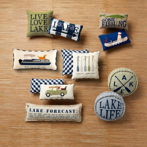 Mud Pie Lake Jute Backing Pillow, Blue