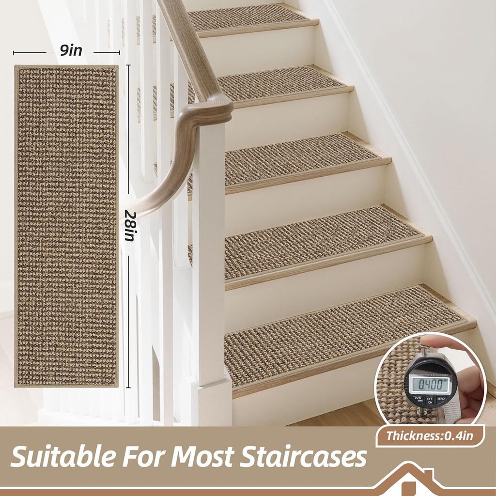 BEQHAUSE Indoor Door Mat & Stair Treads Set - Non-Slip, Stain-Resistant, Washable | 20"x32" Mat & 15 Pcs Taupe Treads