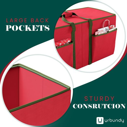 URBUNDY Christmas Ornament Storage Box - Red, Fits 128 Ornaments - Organizer With Dividers & Handles