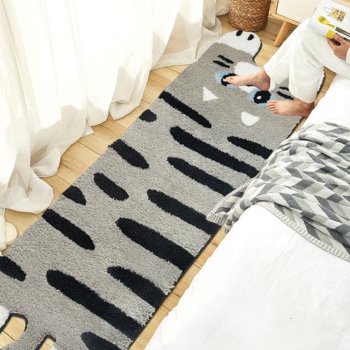 Isyorefam Cute Tibetan Cat Rugs,1.7x5.9ft Tufted Cat Shaped Runner Carpet, Cartoon Kitty Bath Mat Decor Washable for Bedroom Bathroom Living Room,Grey