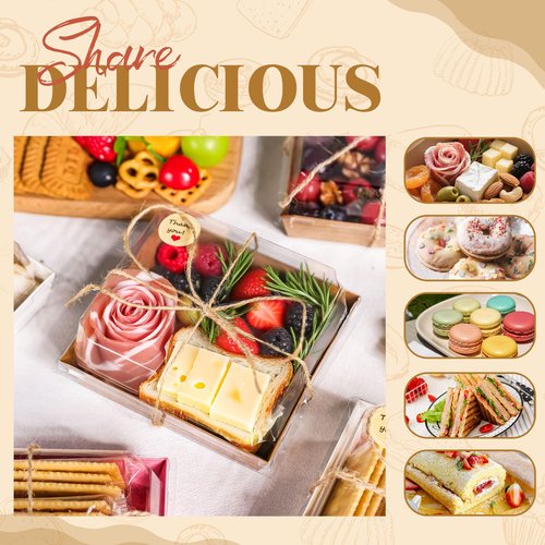 LOKQING 50 Pack Charcuterie Boxes with Clear Lids 5.3x4.9x2.5 Inch Paper Mini Charcuterie Box Takeout Containers for Cookie Cake Slice Sandwich Strawberries(Brown)