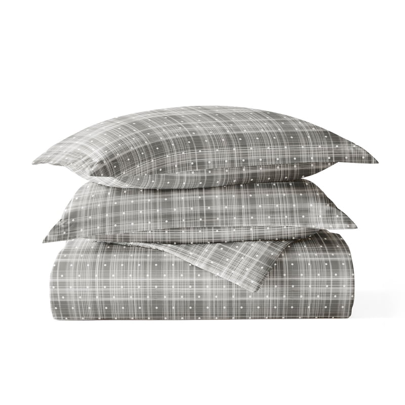 Twin XL Gray Polka Dot Duvet Cover Set - 2-Piece Microfiber Bedding