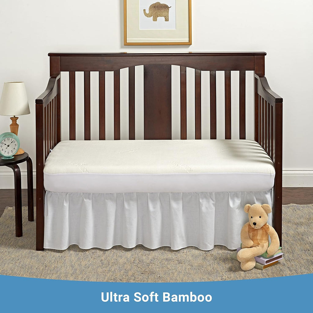 Pure Bamboo Waterproof Crib Mattress Protector - Breathable, Noiseless Cover Fits 52x28x6 Inch