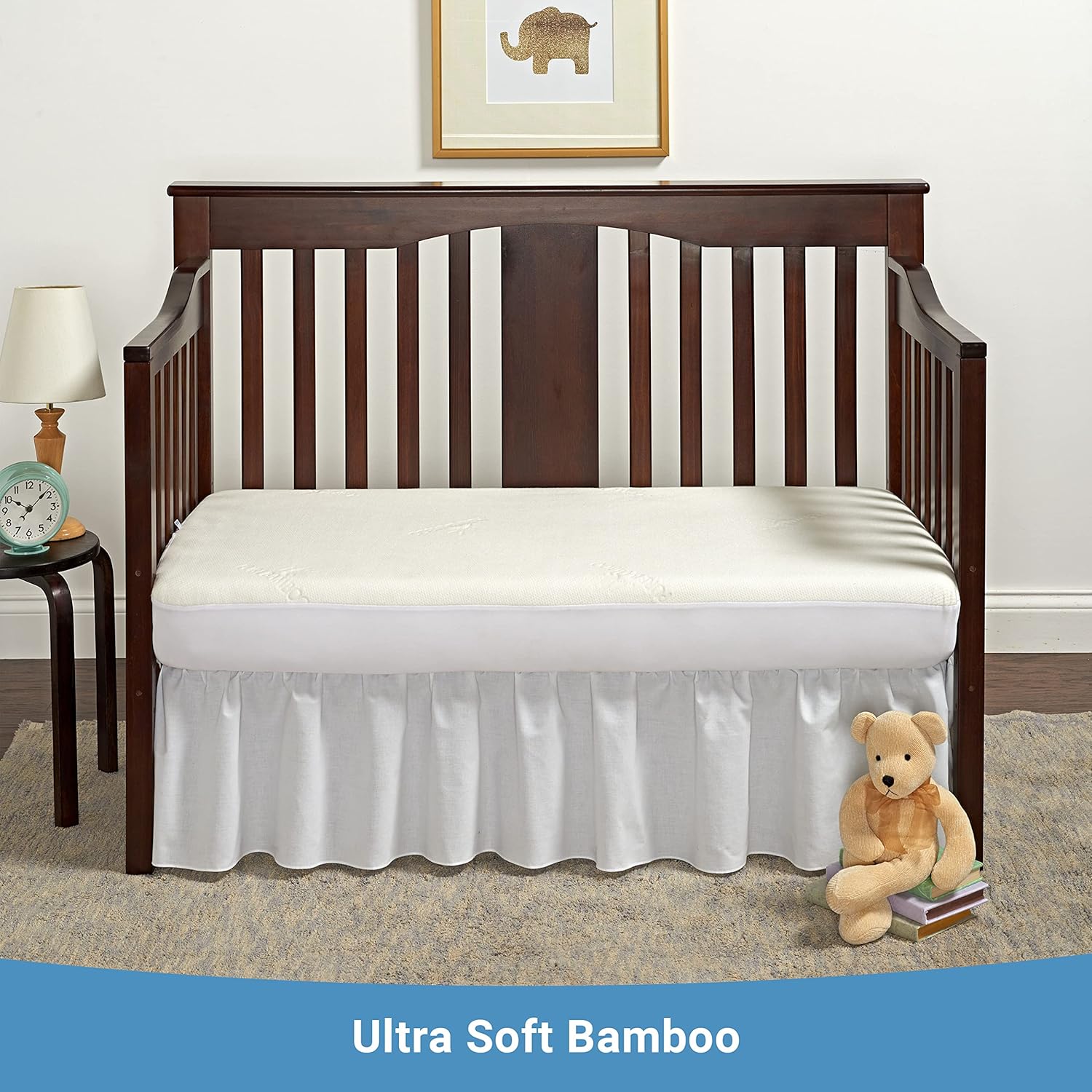 Pure Bamboo Waterproof Crib Mattress Protector - Breathable, Noiseless Cover Fits 52x28x6 Inch