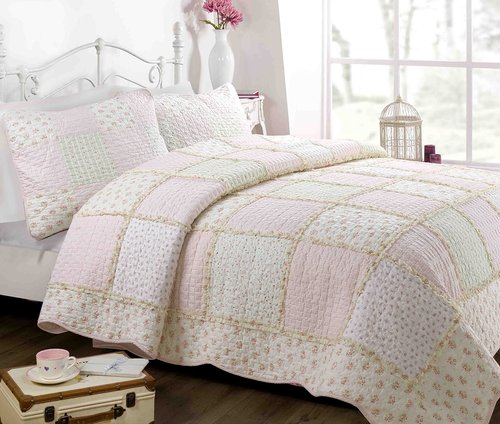 Cozy Line Home Fashions Floral Light Pink True Patchwork 100% Cotton Girl Quilt Bedding Set, Reversible Coverlet Bedspread (Sweet Peach, Twin - 2 Piece)