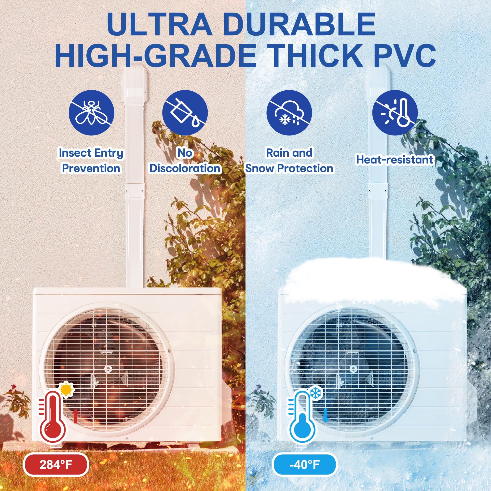 KuriProtect 4”W 16.5Ft Decorative PVC Line Set Cover Kit for Mini Split Lineset Cover Kit for Air Conditioner & Heat Pump (White)