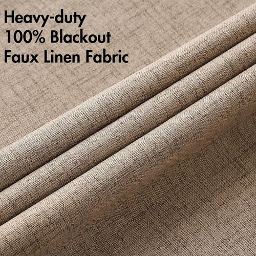 MIULEE 100% Blackout Linen Textured Curtains - Thermal Insulated Copper Brown Drapes | 52 x 72 Inch (2 Panels)