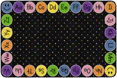 Flagship Carpets Smiley Abc's Educational Area Rug for Kids Room Seating Décor, Children's Classroom, Play Carpet for Teaching and Playroom, 4' x 6', Black