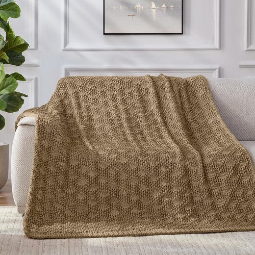 Anysay Knitted Weighted Blanket for Adult, Chunky Knit Weighted Throw for Sleep 60"*80" 20lbs, Cooling Breathable Machine Washable Fall Heavy Blanket for Room Decor (Beige, Queen)