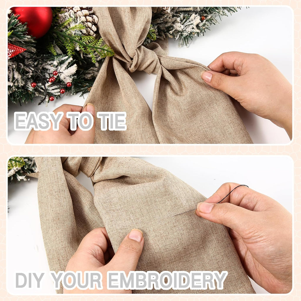 Skiennix Burlap Wreath Sash - Blank Monogram Decor for Front Door | 5'' L x 54'' W, Brown (2 Pack)