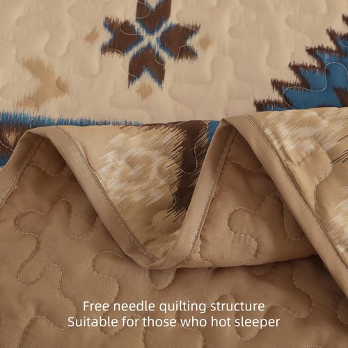 Dintszyayue Brown Boho Quilt Set Queen，3 Pieces Aztec Texture Bedspread Southwestern Coverlet Set Soft Lightweight Bed Cover for All Season Microfiber Bedding with 2 Pillowcases(Brown,96"x90")