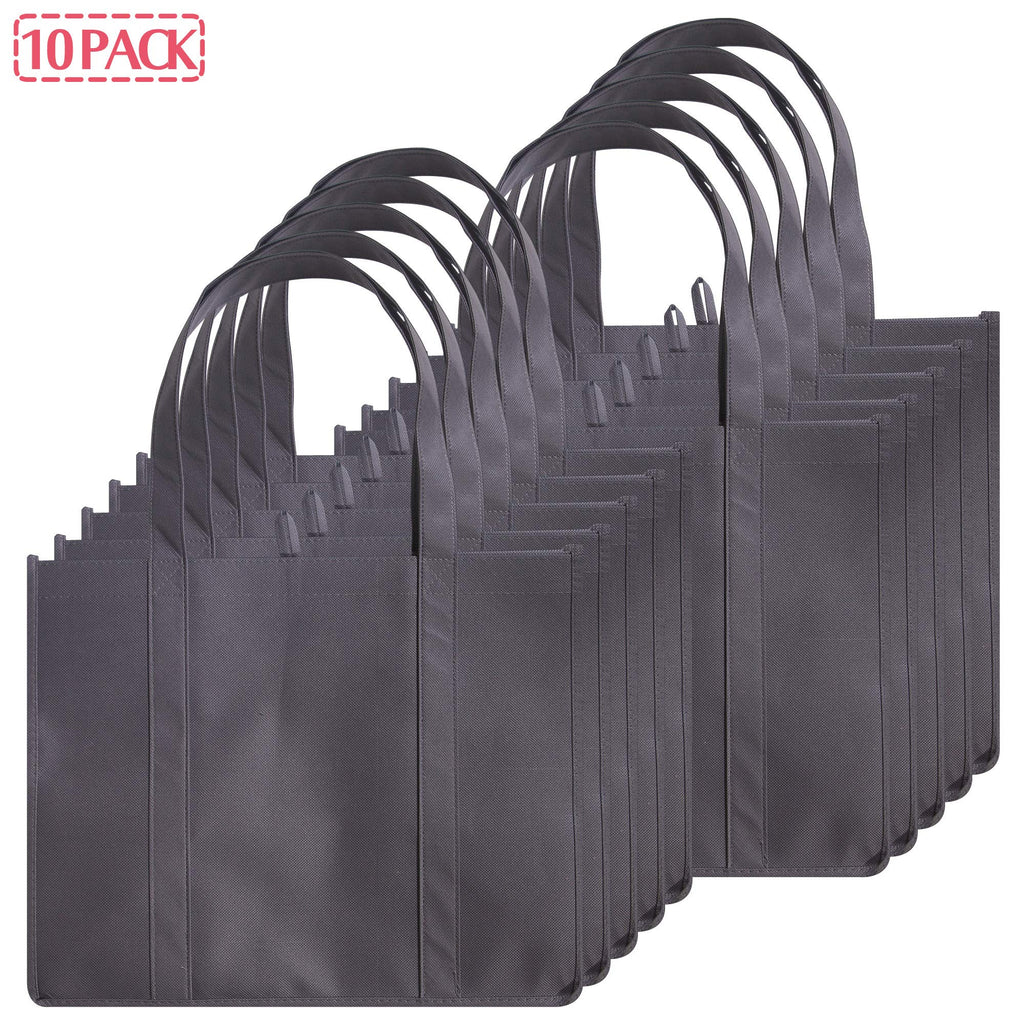 DIOMMELL 10 Pack Reusable Grocery Bags Extra Large Super Strong Heavy Duty Shopping Tote Bags with Reinforced Handles, Grey