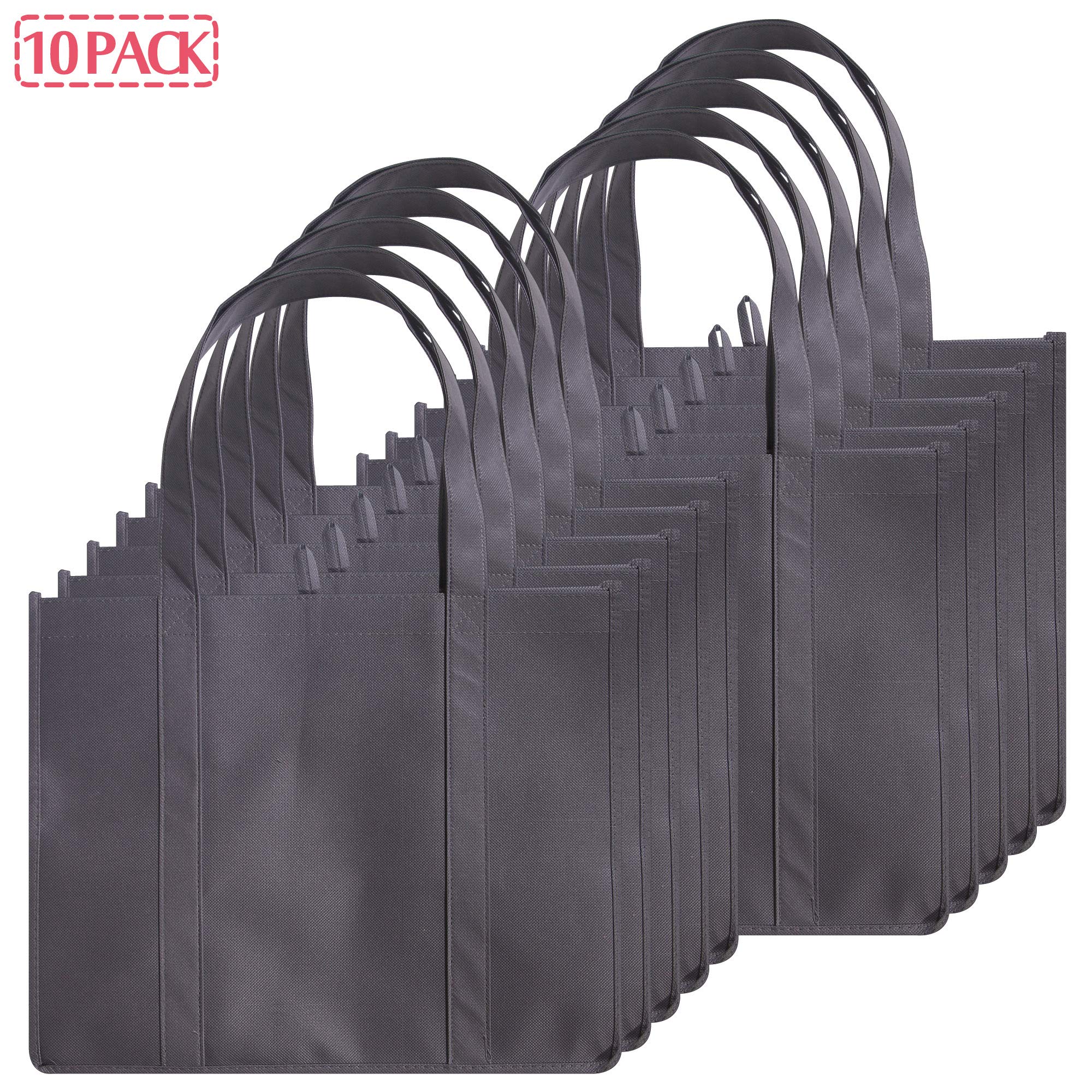 DIOMMELL 10 Pack Reusable Grocery Bags Extra Large Super Strong Heavy Duty Shopping Tote Bags with Reinforced Handles, Grey