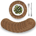 BARIEN Brown Woven Placemats Round Set of 10, Natural Water Hyacinth Weave Placemat for Dining Table, Large Handmade Woven Placemats Heat Resistant Non-Slip (14")