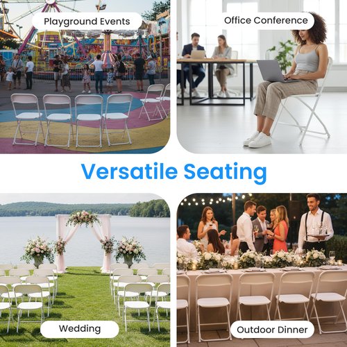 Simple Deluxe 6-Pack Folding Chairs Plastic, Foldable Stackable Portable Chairs with Metal Frame 330lb Capacity, for Indoor Outdoor Use, Commercial Event Chairs for Party, Wedding, Office, White