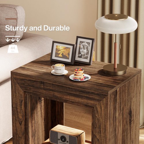 Tribesigns Rustic Wood End Table, 2 Tiered Square Side Table with Storage Shelf, Industrial Sofa Side Table for Living Room, Entrance (Rustic Brown) (1)