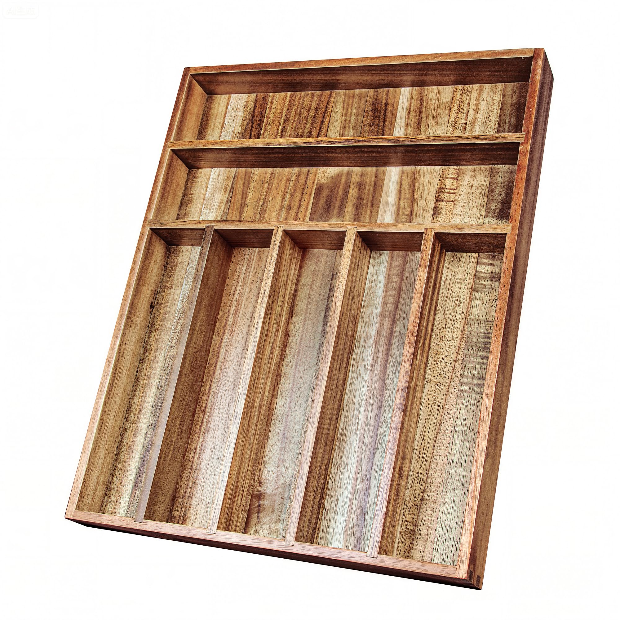 KITEISCAT Acacia Wood Silverware Organizer, Kitchen Utensil Drawer Organizer for Forks & Spoons, 7-Compartment Cutlery Tray, Flatware Holder