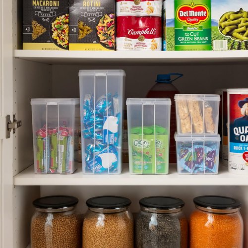 IRIS USA Vertical Storage Containers - Stackable Plastic Bins with Lids | Clear, Large, 6 Pack for Home & Office Organization