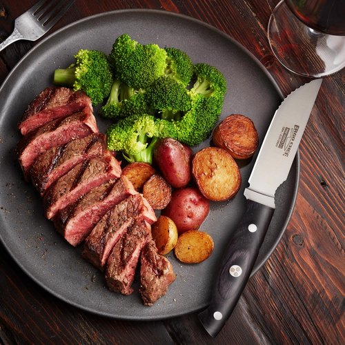 Ergo Chef Pro Series 2.0 Steak Knives Set of 4 - Premium High Carbon Stainless Steel Blades, Black Pakkawood Handles, Straight Edge with Serrated Tip for Enhanced Cutting Performance