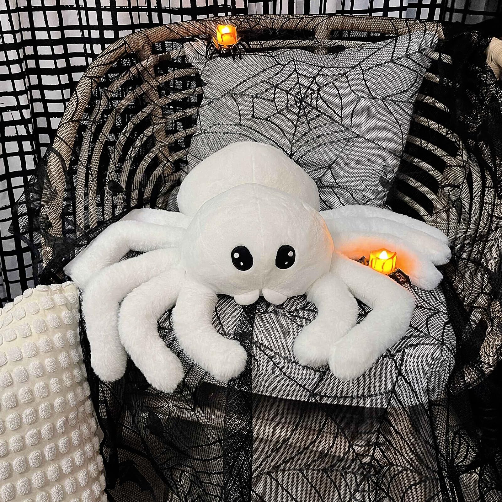 Arciveberg Halloween Spider Throw Pillow 20 x 23 Inches, Soft Faux Fur Tarantula Shaped Body Pillow for Living Room Bedroom Indoor Halloween Decor, Cute Large Gift for Spider Lovers