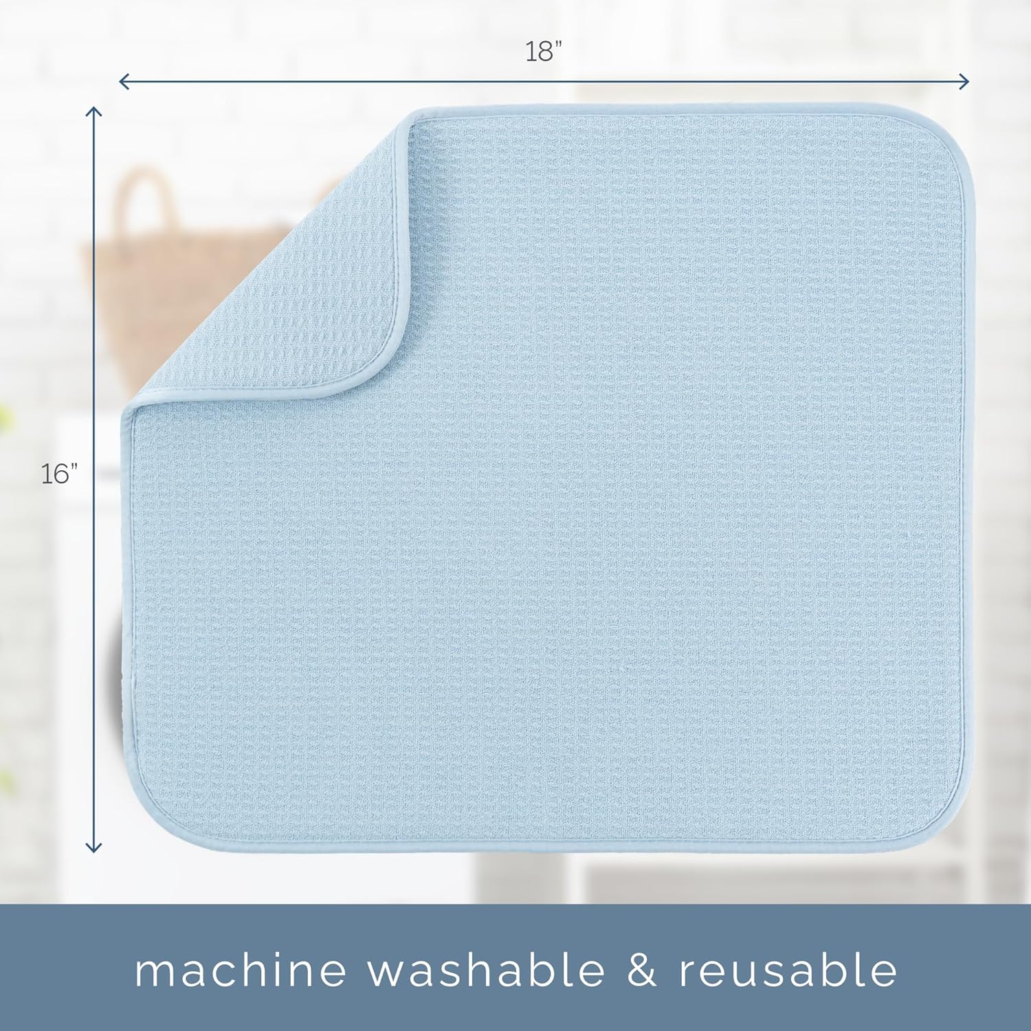 S&T INC. Dish Drying Mat - Absorbent Microfiber Kitchen Counter Pad | 16” x 18”, Large, Sky Blue