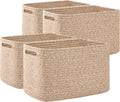 OIAHOMY Storage Baskets - 4 Pack Woven Cube Organizers with Handles | 12.7''L x 9''W x 7.8''H, Brown