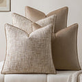 a moment Khaki 4 Pack Throw Pillow Covers - Chenille & Velvet Set with Piping, Farmhouse Textured Design Cushion Cases for Couch Sofa Bed (18x18 Inch, No Insert)