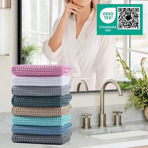 Microfiber Waffle Hand Towels, 2 Pieces, Soft, Absorbent, Fast Drying, Lint Free 430 GSM (Beige)