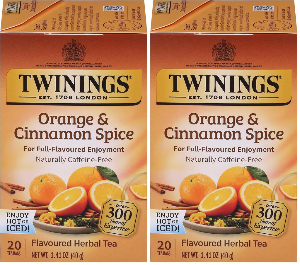 Twinings Herbal Tea - Orange & Cinnamon Spice, Naturally Caffeine-Free, 40 Individually Wrapped Bags