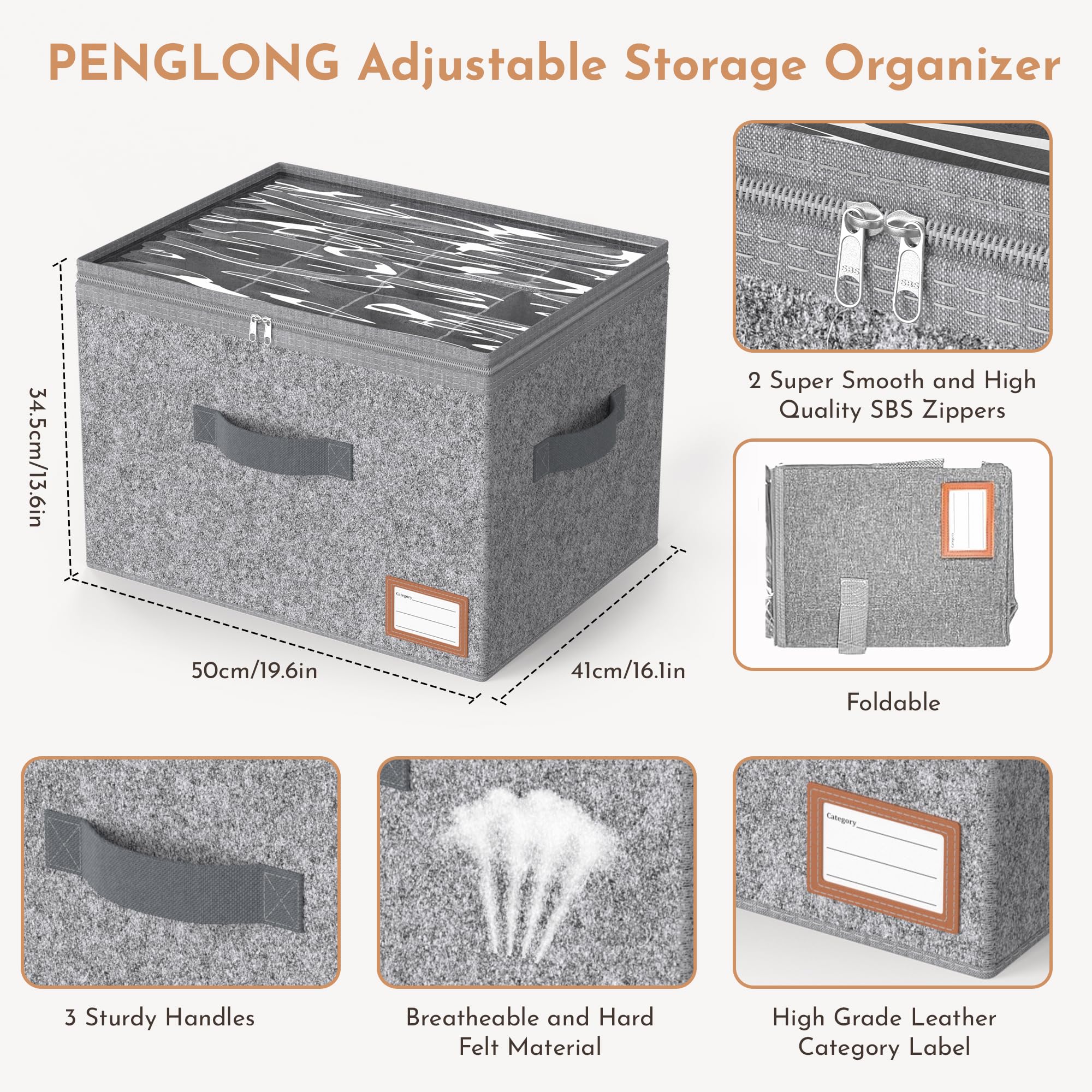 PENGLONG Adjustable Storage Bins for Closet, Wardrobe Clothes Organizer, Shoe Bin, Shoe Organizer, Toys, Closet Storage Solution with Clear Window (PP Board Grey 24Pairs, 24Pairs)