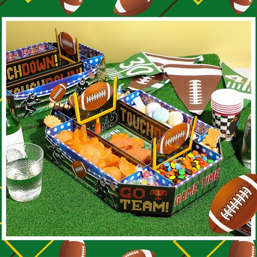 Fullhawl 1 Pcs Football Party Supplies Kit Large Food Serving Tray Football Snack Plates Complete Tailgate Stadium Bowl Kit for Birthday Celebration Table Centerpiece Decorations Favor