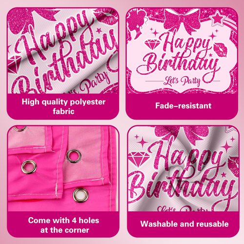 Pink Birthday Party Decorations for girls,Birthday Banner,Pink Backdrop,Hot Pink Balloons Party Decorations