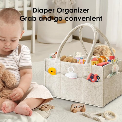 HIPHOP PANDA Diaper Caddy Organizer - Sturdy Portable Storage for Newborn Essentials - Grey/Oatmeal 2-Pack Gift Set