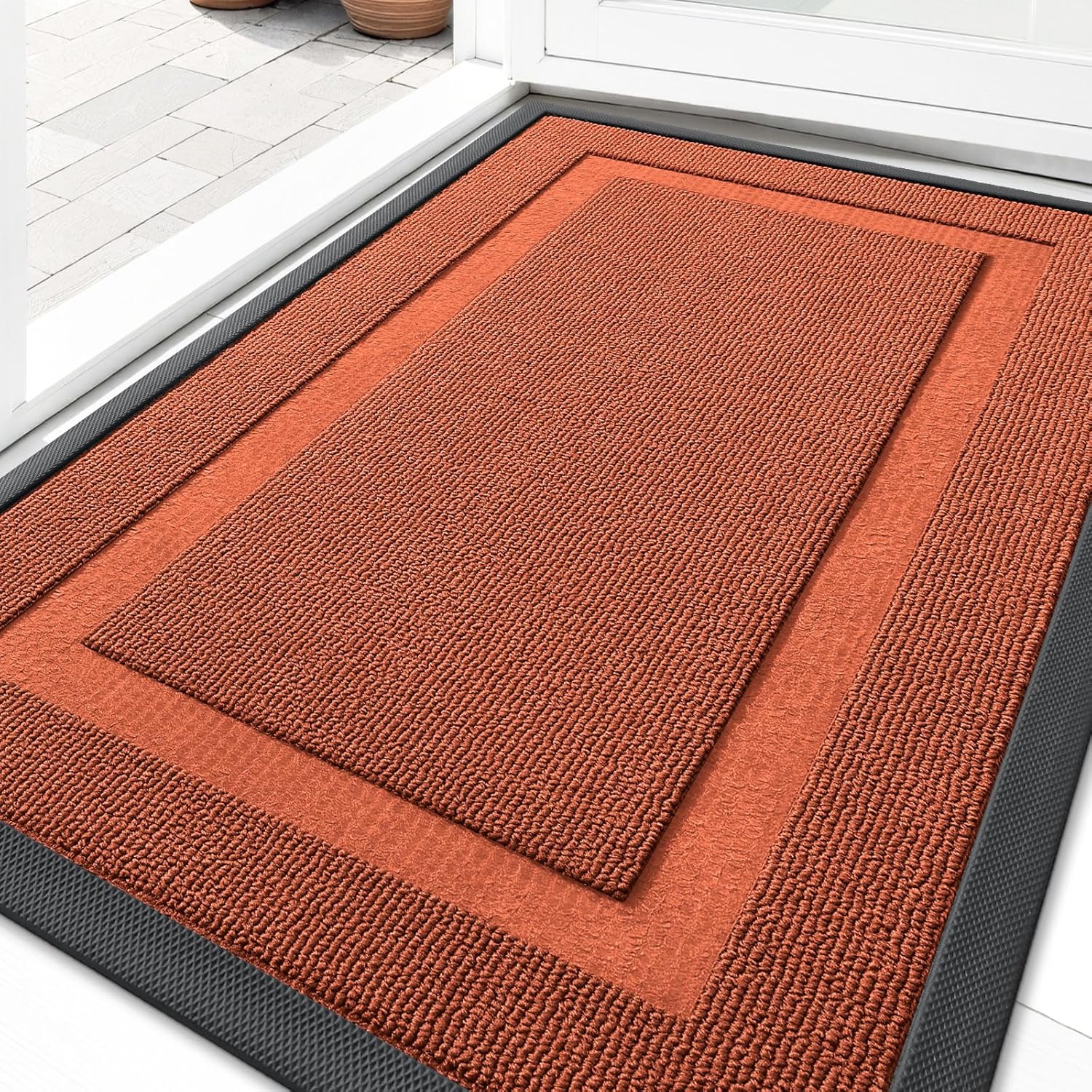 OLANLY Waterproof Front Door Mat - All-Season Natural Rubber Doormat | Easy Clean, 29.5x17, Vermillion Red