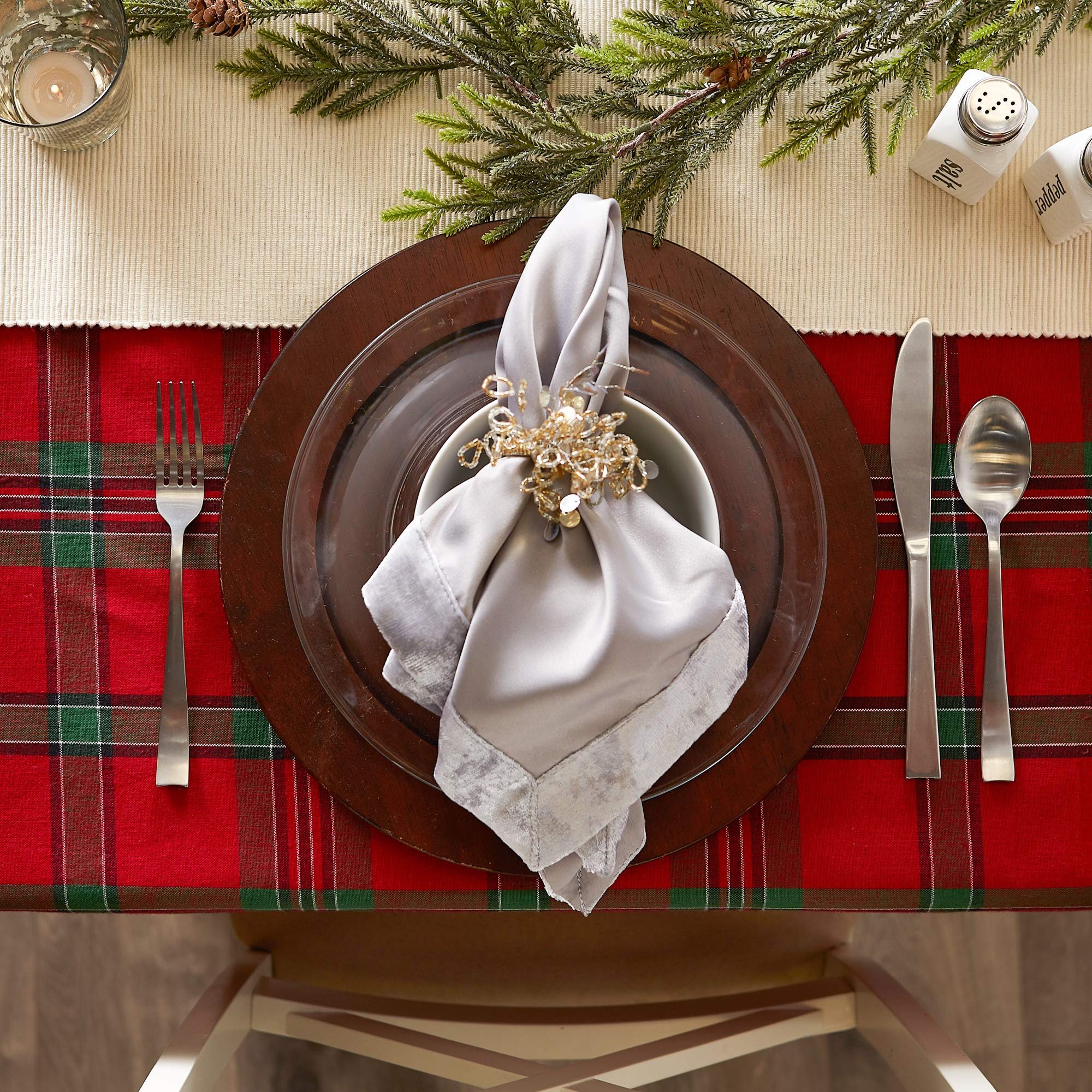 DII Farmhouse Christmas Plaid Dining Table & Kitchen Décor, Holiday Tablecloth, 70" Round, Red & Green